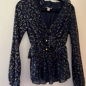 Michael Kors Blue and Gold Blouse